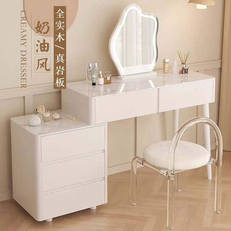 梳妆台实木奶油风卧室现代简约小户型多功能化妆台书桌化妆桌一体