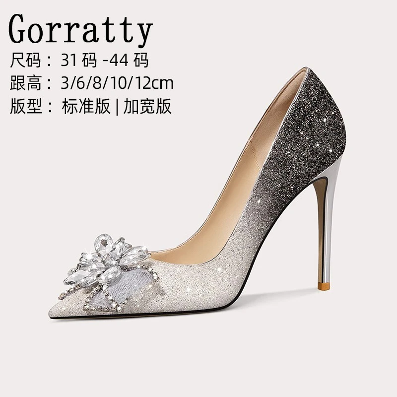 胖脚宽脚绝美渐变高跟鞋2025春新款晚宴订婚鞋浅口大码女鞋41-44