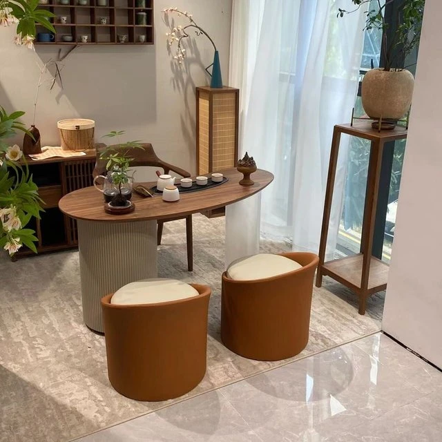 新中式2024新款黑胡桃木阳台茶桌椅组合家用极简小户型悬浮泡茶桌