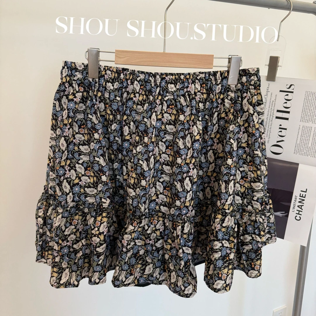 【瘦瘦】大码夏季松紧腰全棉碎花宽松显瘦休闲百搭短裙S01682