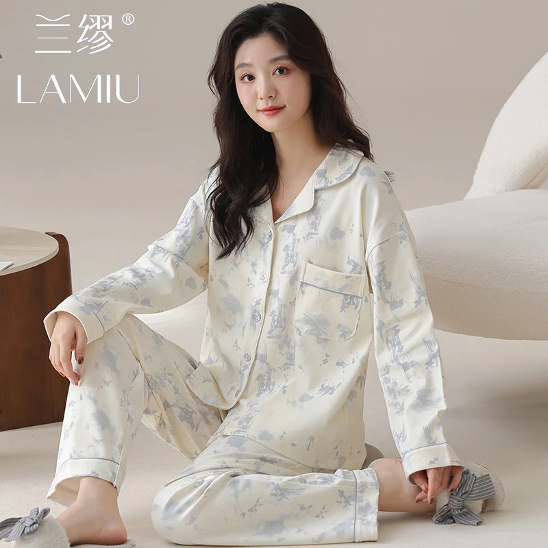 兰缪莫代尔睡衣女春秋季2025年新款开衫甜美可爱秋冬款家居服套装