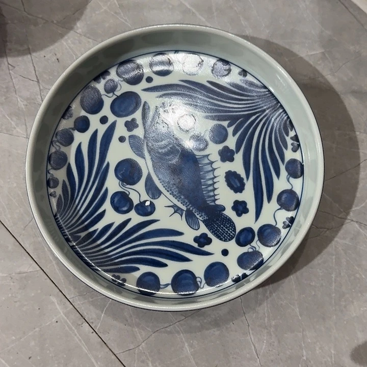 杯青花鱼藻纹大壶承