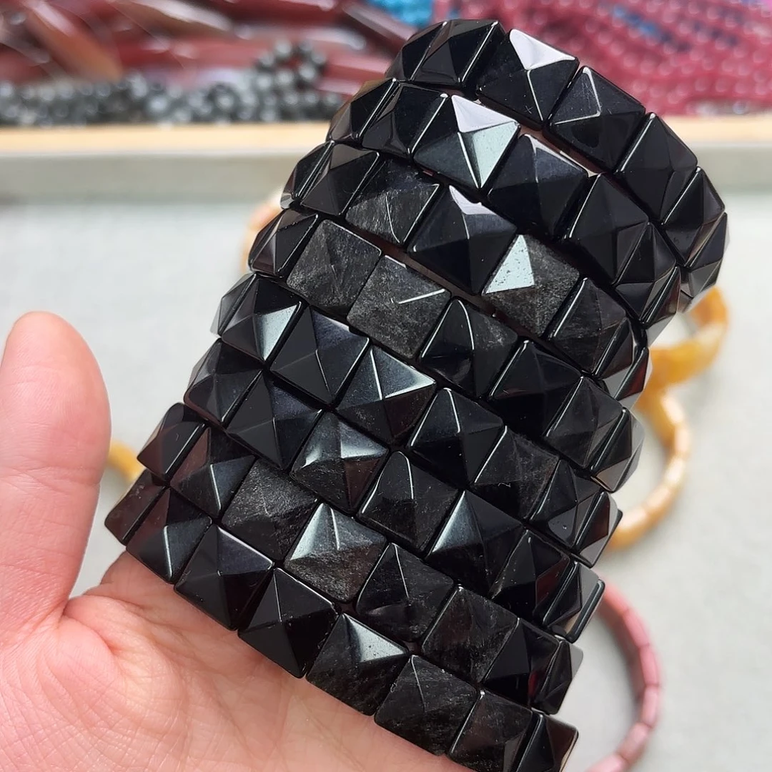 玛瑙/玉髓未镶嵌珠宝半成品卡12黑耀石手拍一圈
