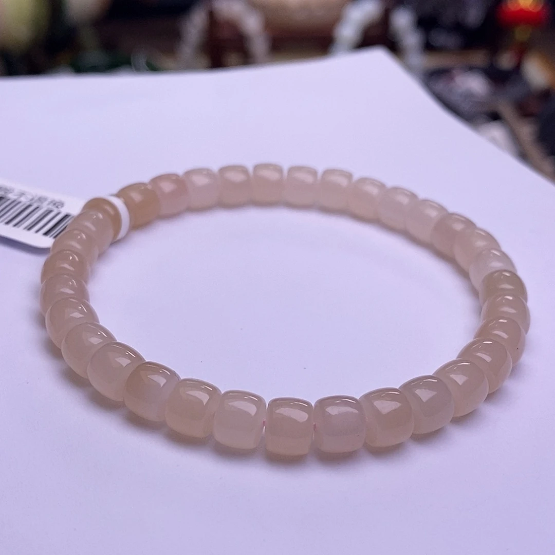 和田玉未镶嵌颈饰收藏级藕粉老矿料脂膏级红粉直切老型珠7m