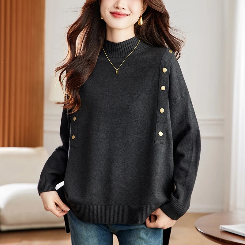 前短后长遮屁股上衣中长款半高领打底衫高级感200斤大码女装毛衣