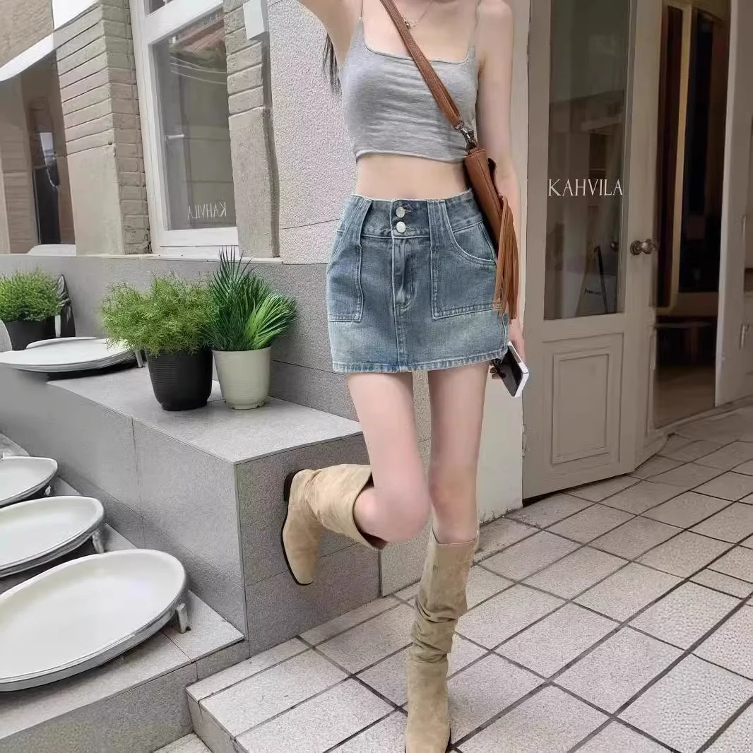 高腰牛仔半身裙女2025年夏季新款辣妹a字设计感半裙短裙包臀裙子