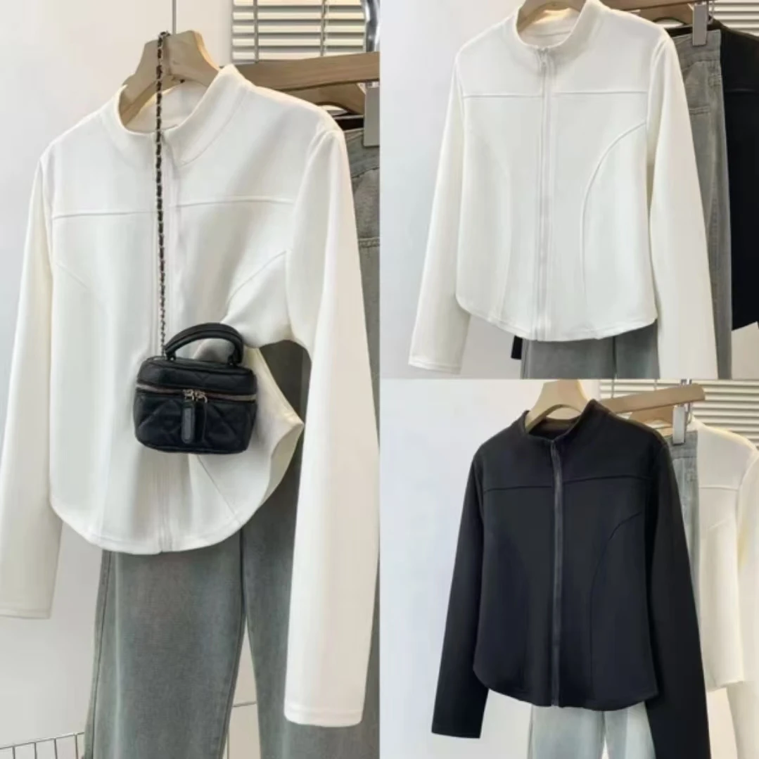 100-200斤大码女装胖mm秋款韩系纯色显瘦蛇骨纹立领外套上衣2528