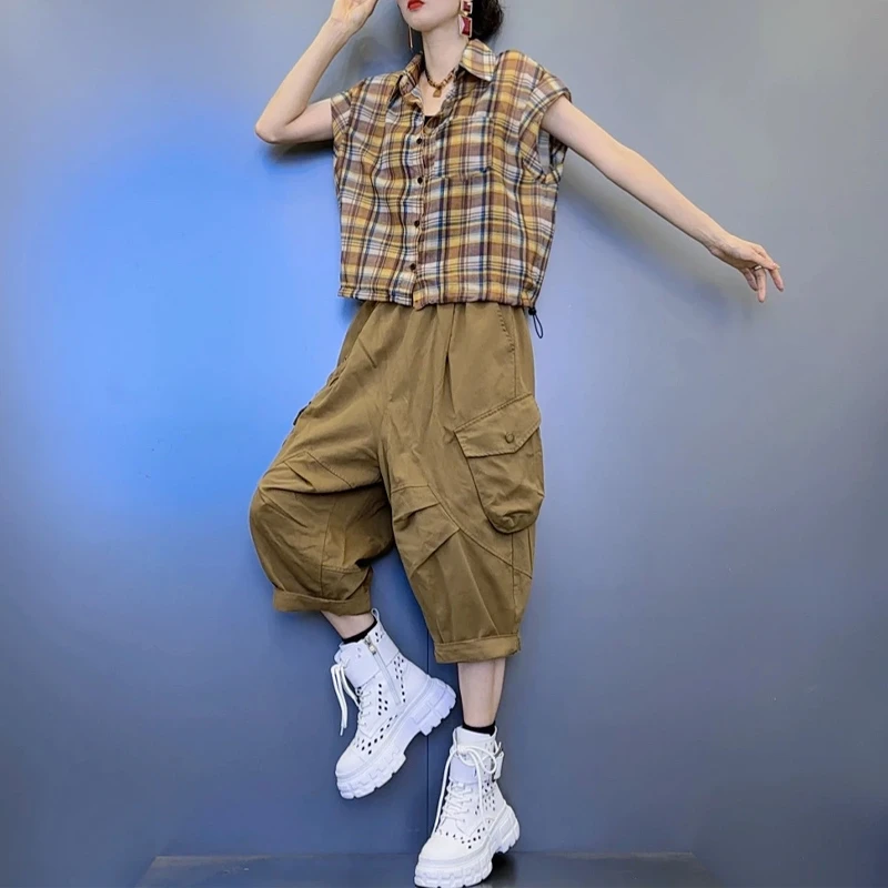 POLO领短袖捏褶七分裤两件套2026夏季新款网红款炸街小众女装套装