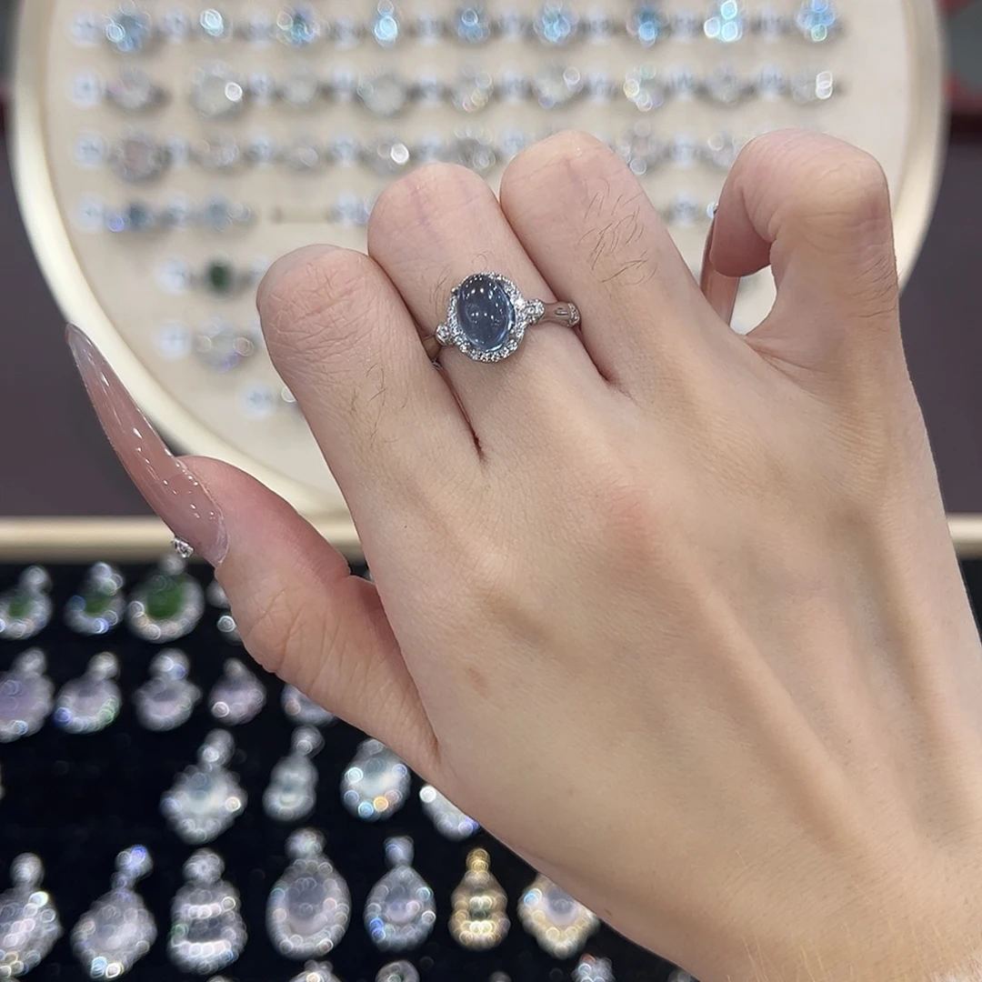 .***7戒圈海蓝宝石银S925镶嵌