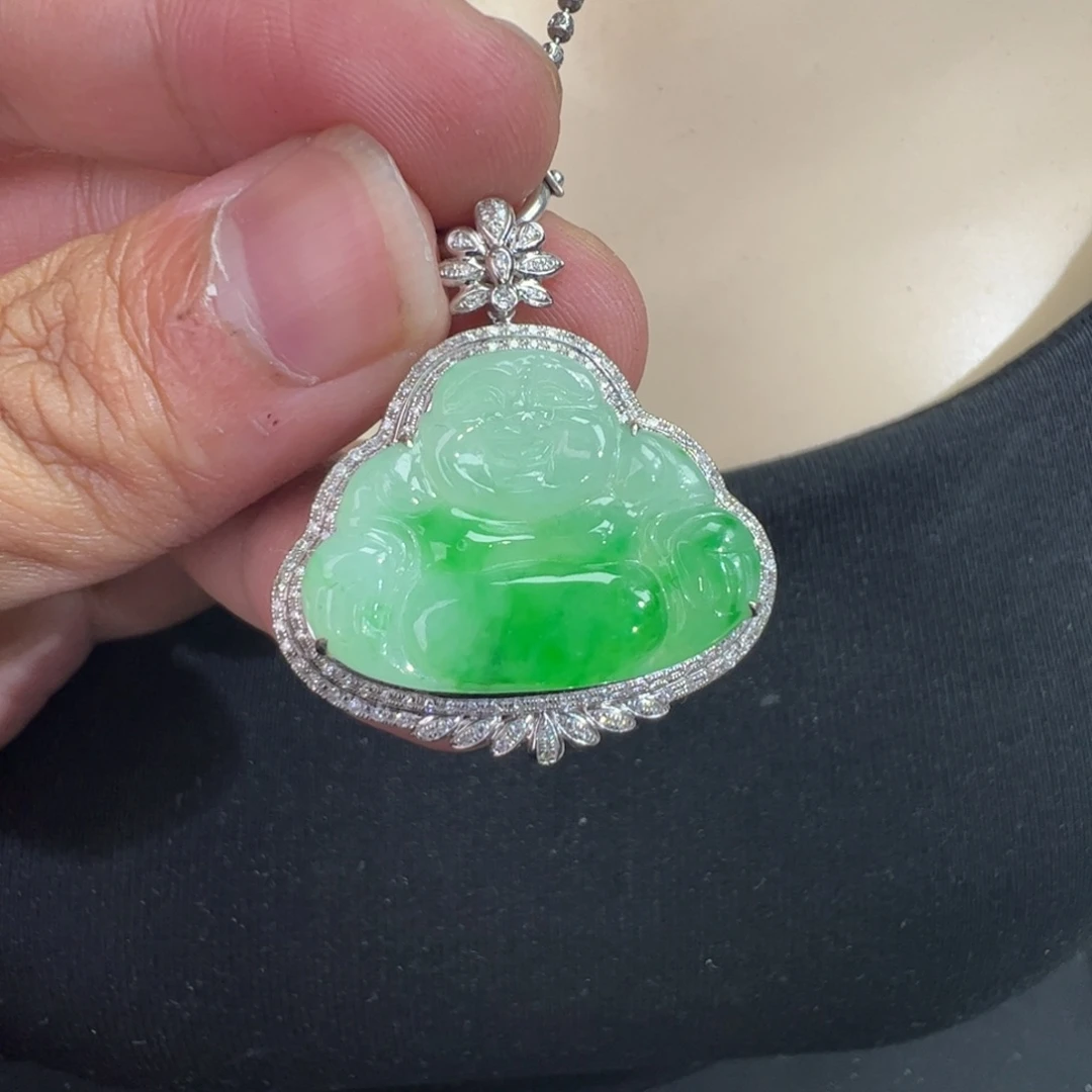 翡翠18K金镶嵌吊坠(不含链)