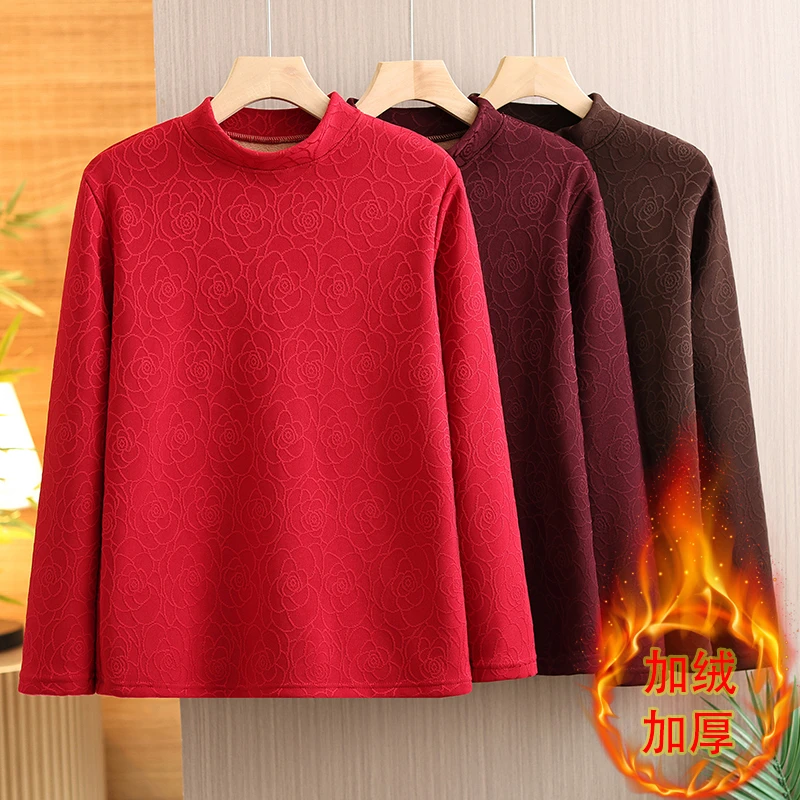 秋冬季加绒保暖防风气质中老年女长袖上衣宽松大码50-60岁妈妈装