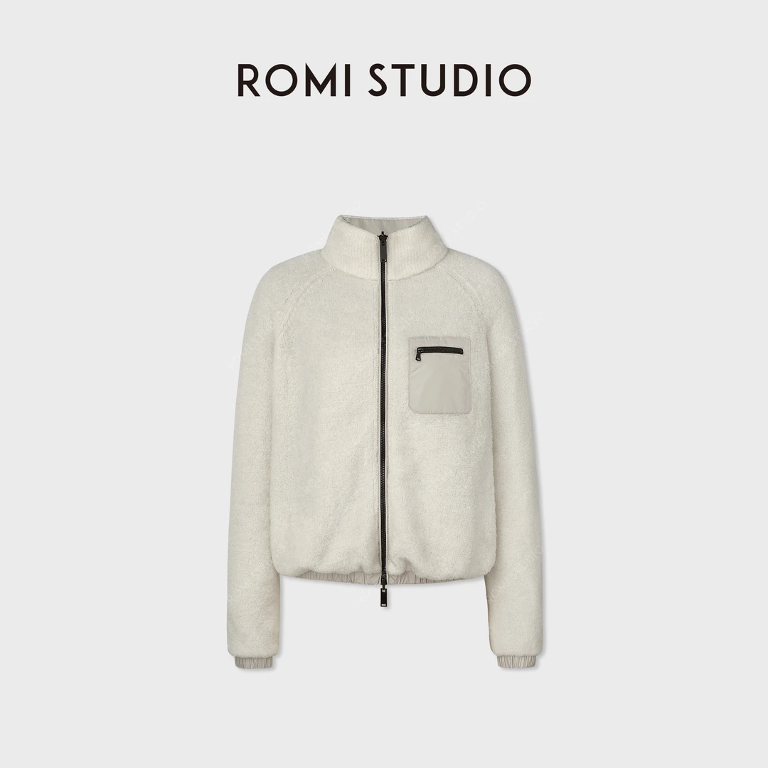ROMI STUDIO轻软绵羊毛+锦纶双面双色拼接直身宽松外套RWCWWG5589