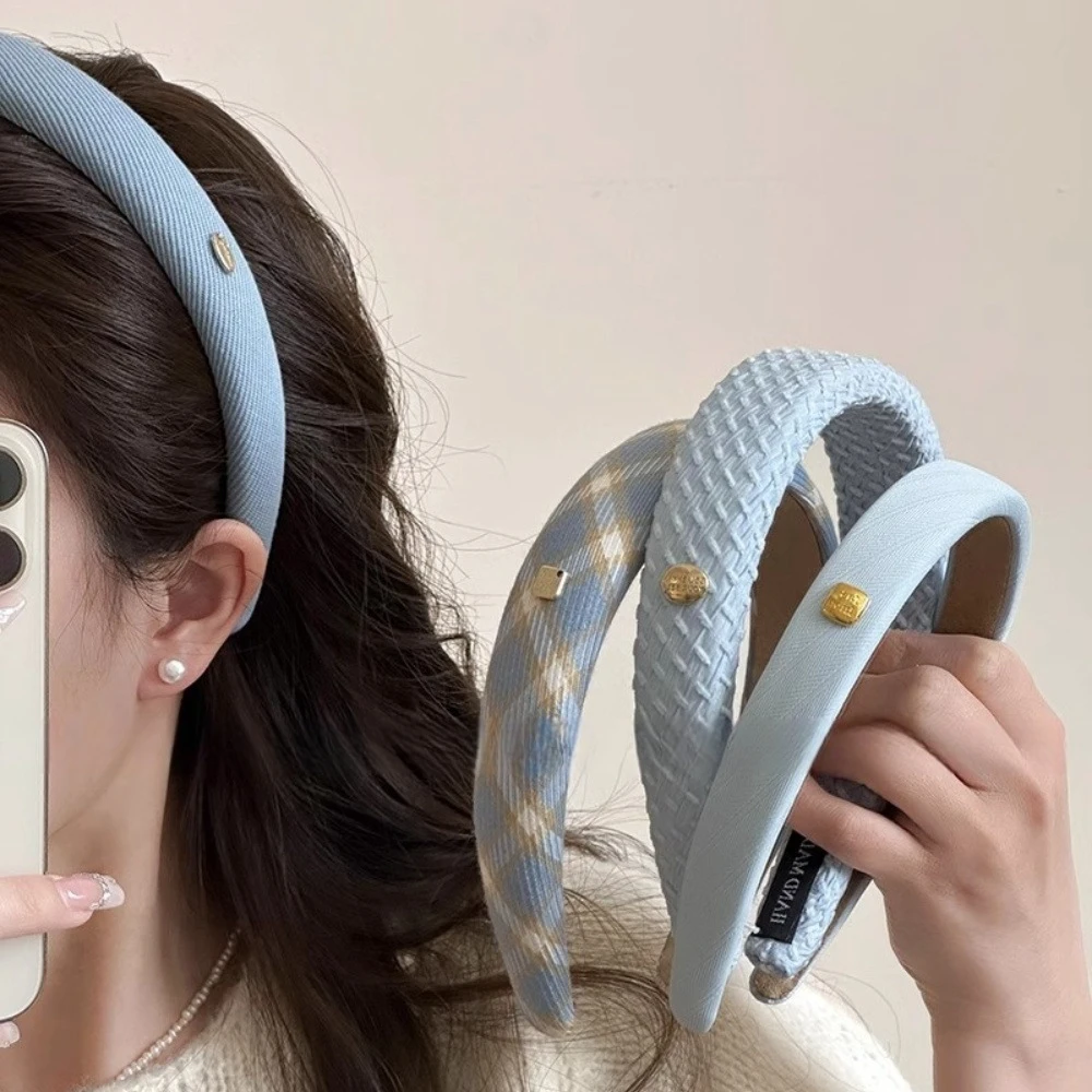 金标蓝色发箍女2025新款高颅顶压发洗脸箍甜美少女百搭发卡饰