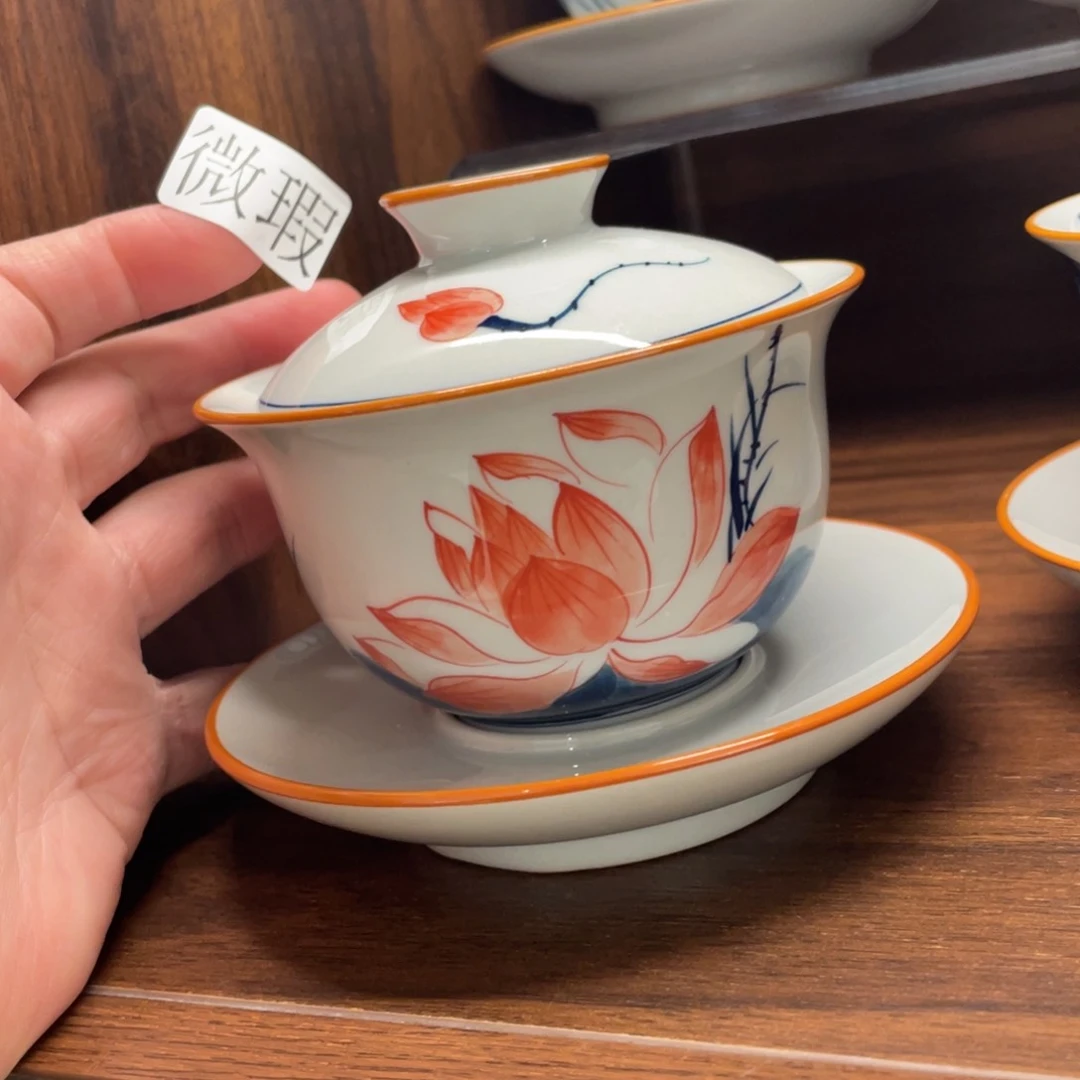 釉下手绘茶具微瑕