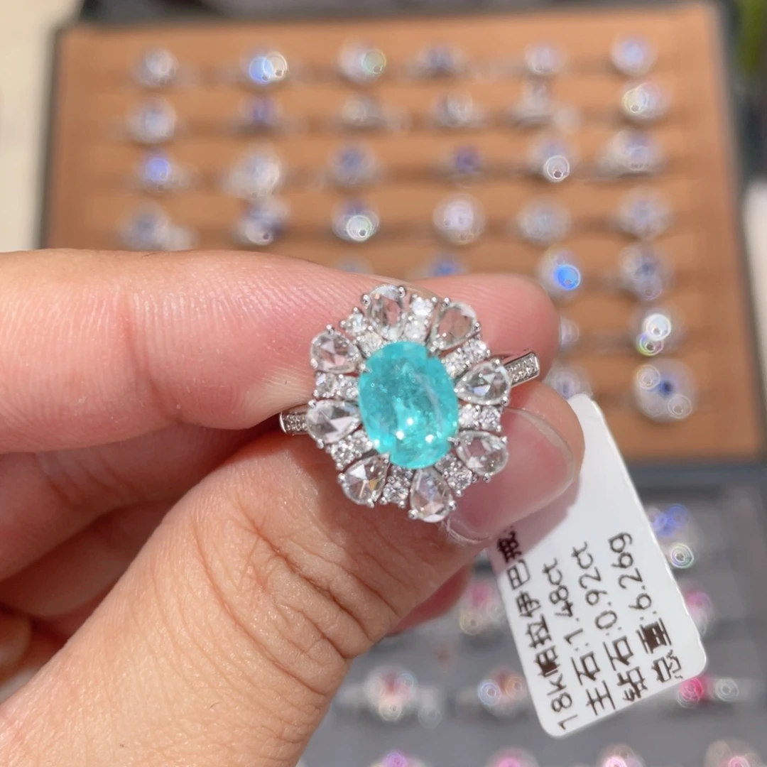 帕拉依巴碧玺戒指18K金镶嵌1.48ct 霓虹蓝