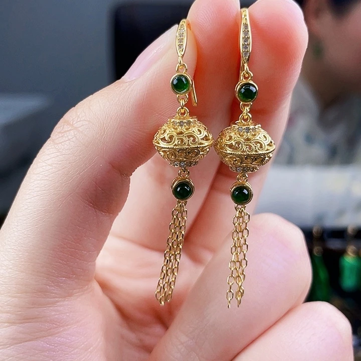 翡翠耳饰银S925镶嵌饰品