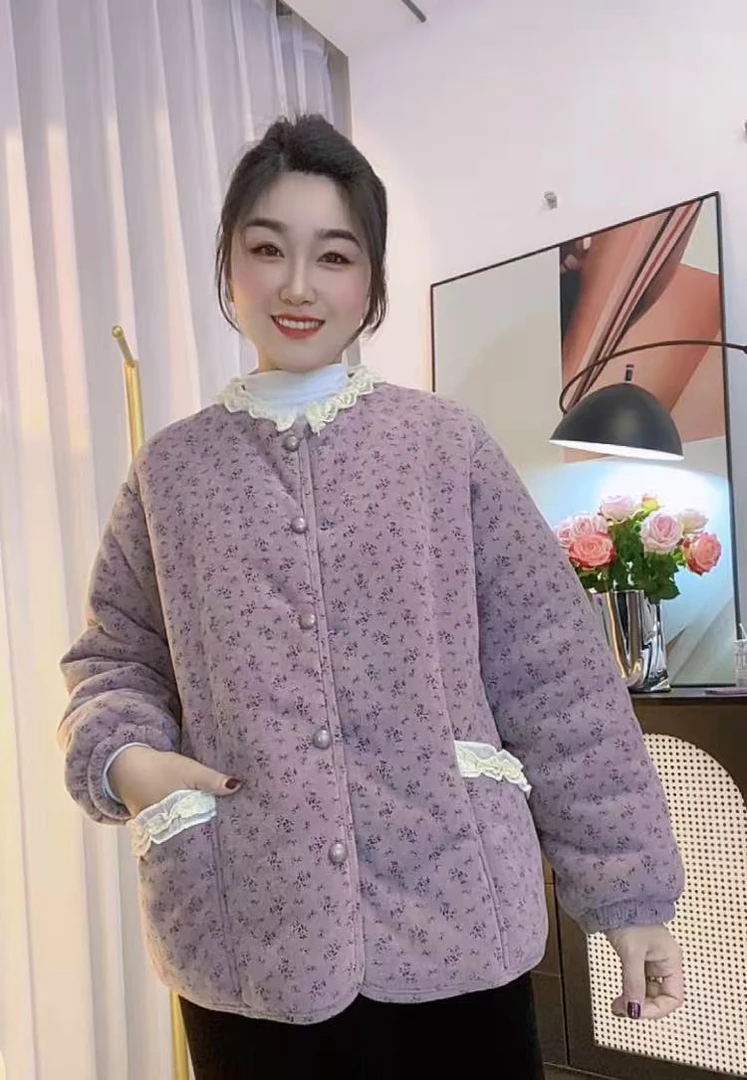 套装小碎花三层加厚韩版家居服外穿休闲百搭加绒保暖时尚冬季显瘦