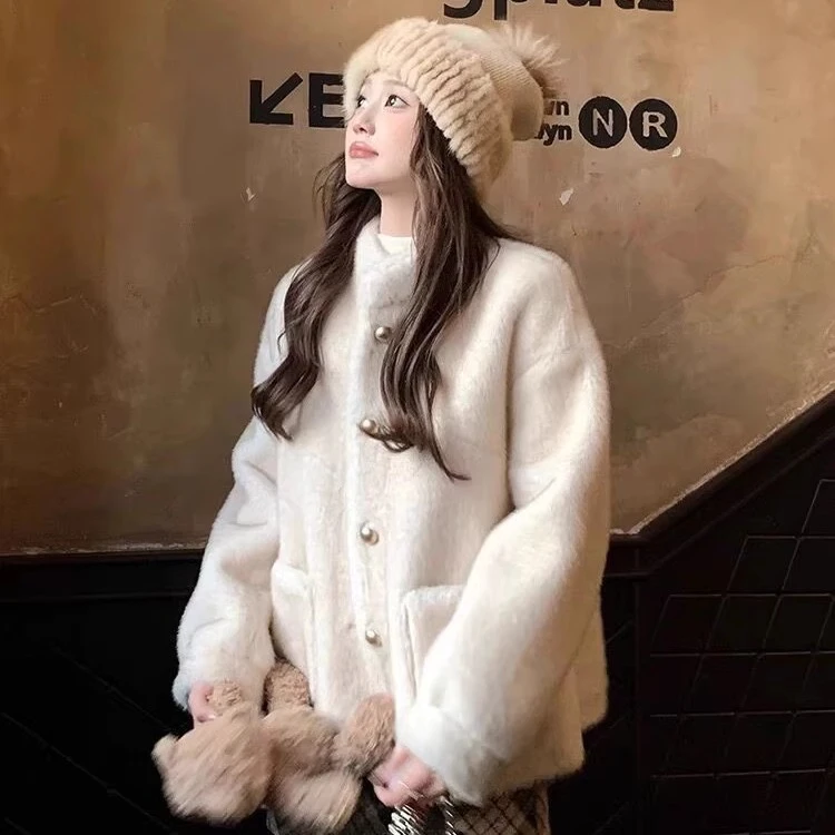 2025新款高级感上衣毛毛外套小香风立领仿水貂毛绒环保皮草女冬季