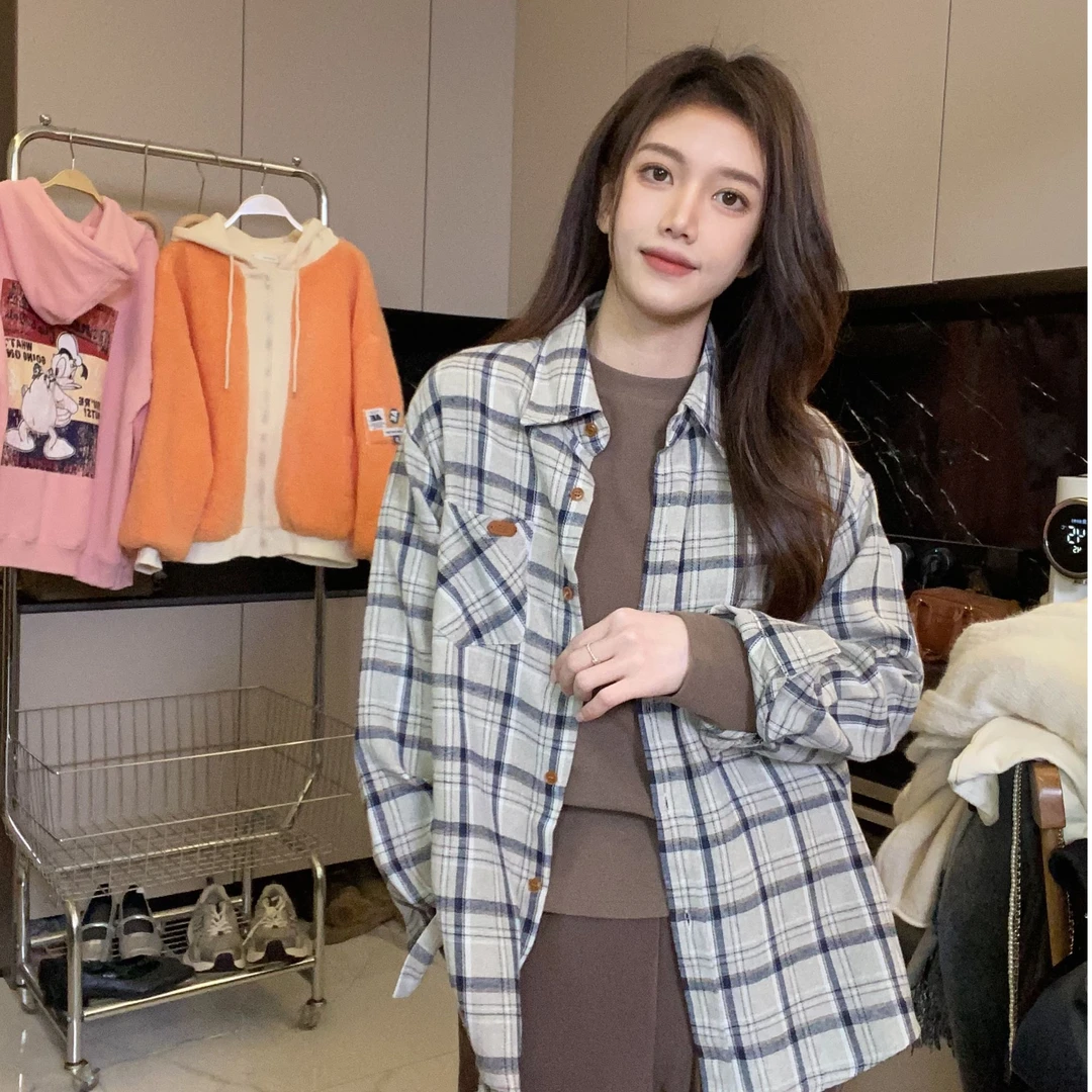 格子衬衫女宽松休闲