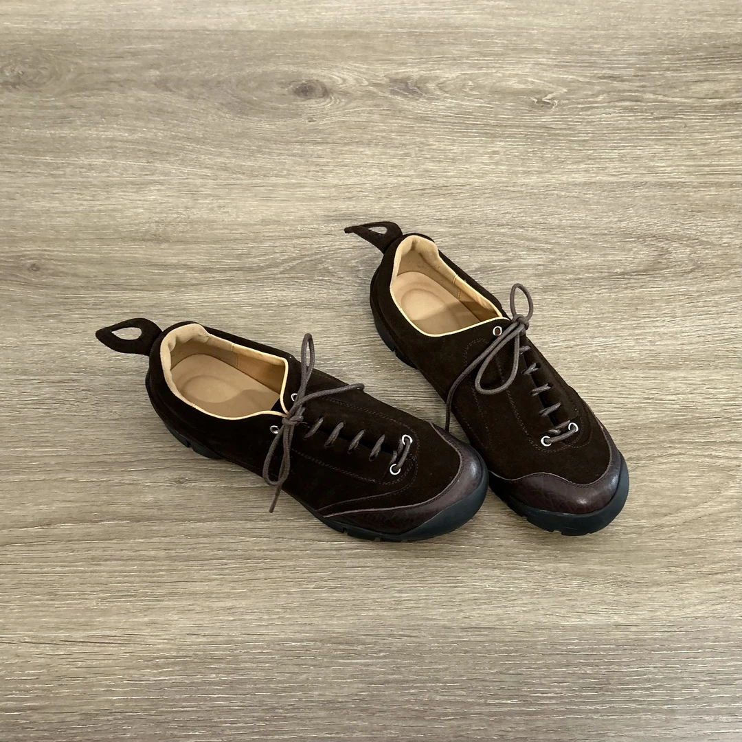 Dannyfrey英伦风防滑系带休闲鞋女德训鞋时尚反绒面休闲鞋3CM