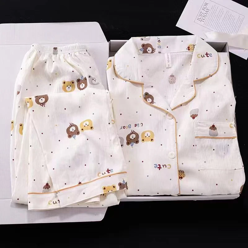 2件套家居服套装长袖上衣+长裤休闲睡衣宽松透气秋款常规卡通