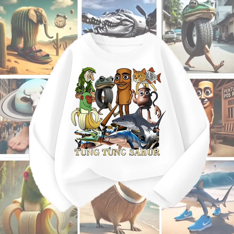 儿童木棍人衣服长袖t恤抽象山海经国外tongtongsahur印花长袖上衣