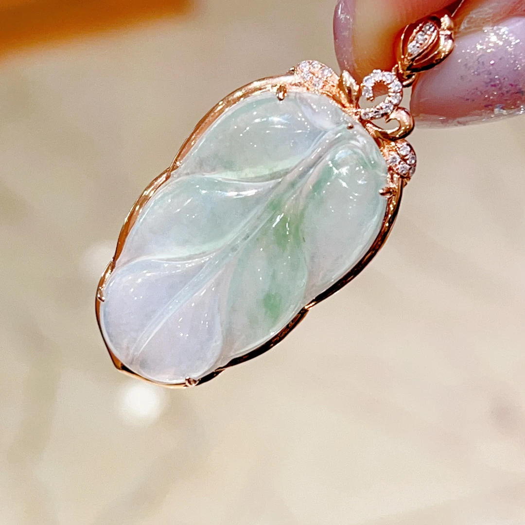 18k玫瑰金翡翠吊坠 4980