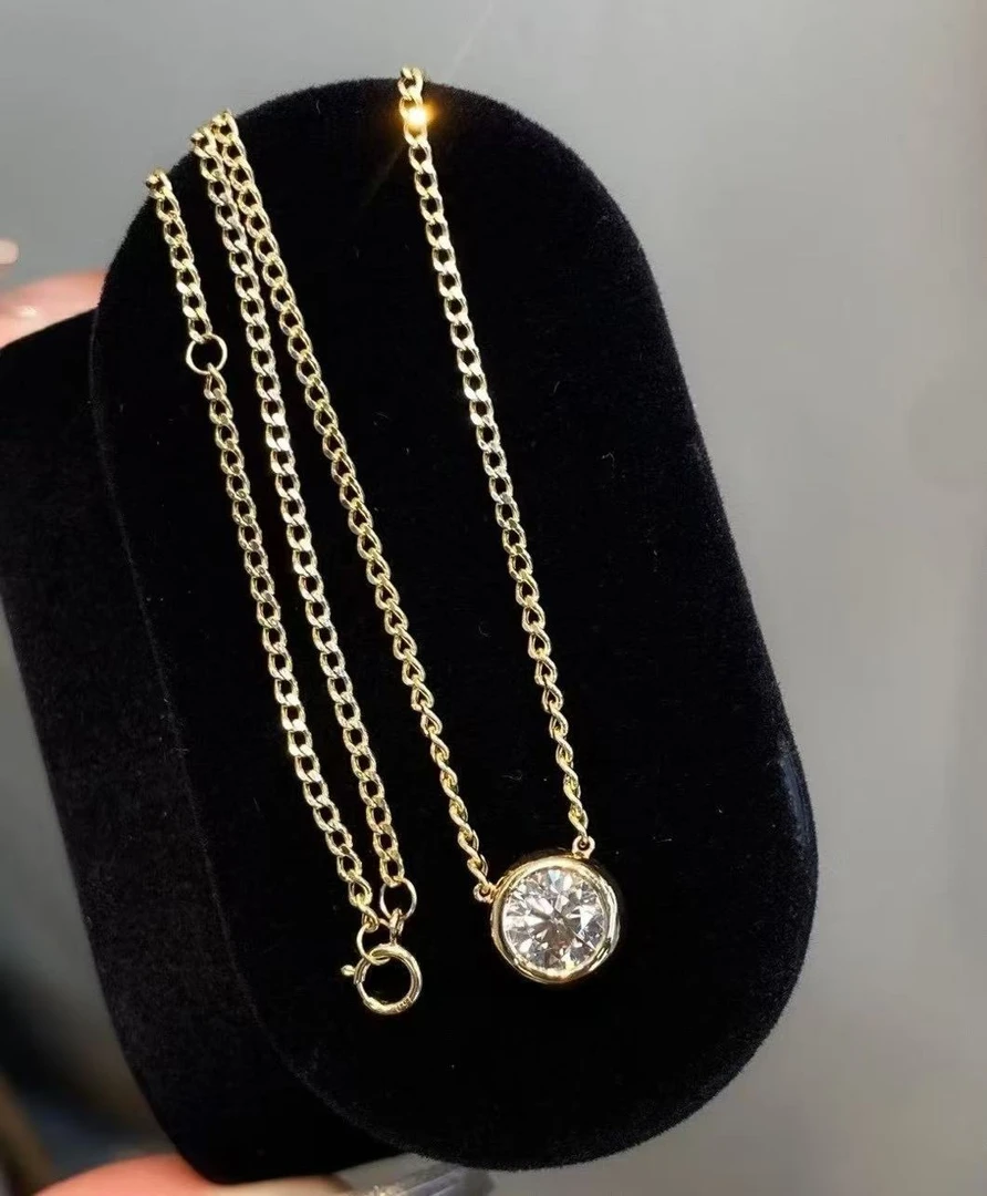 QANNA【1克拉】【古巴泡泡】18K金经典时尚简约独钻钻石锁骨项链AY