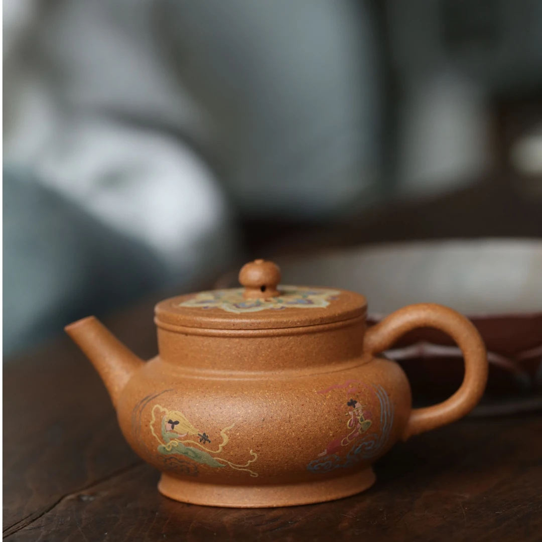 懂茶帝-宜兴原矿紫砂壶描金天乐壶