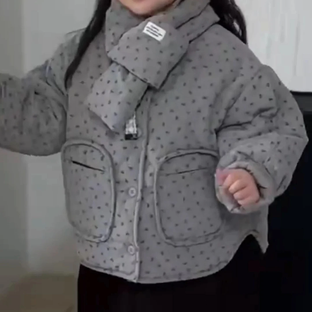 【X1】熊熊朵拉616碎花带围巾棉衣童装