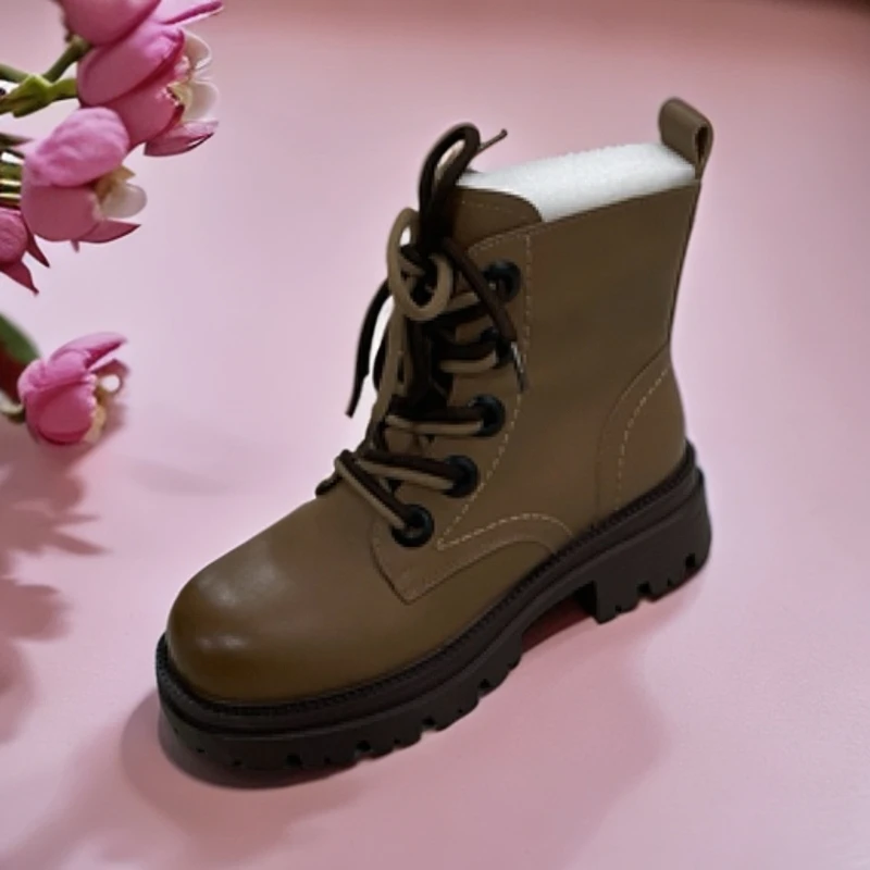 真皮厚底马丁靴女秋冬加绒英伦风侧拉链短靴39-651