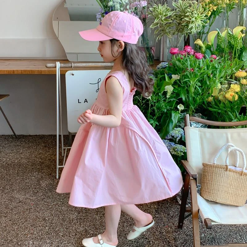 法国MK&UR.BV女童夏季背心连衣裙2025新款洋气拉皱公主裙儿童装