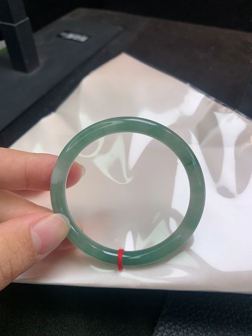 A165缅甸天然A货翡翠51-52圈口糯冰底叮当手镯，有纹