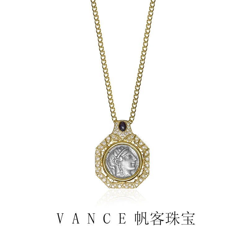 坠链均925银 雅典娜宝家款S925纯银复古时尚古币吊坠项链