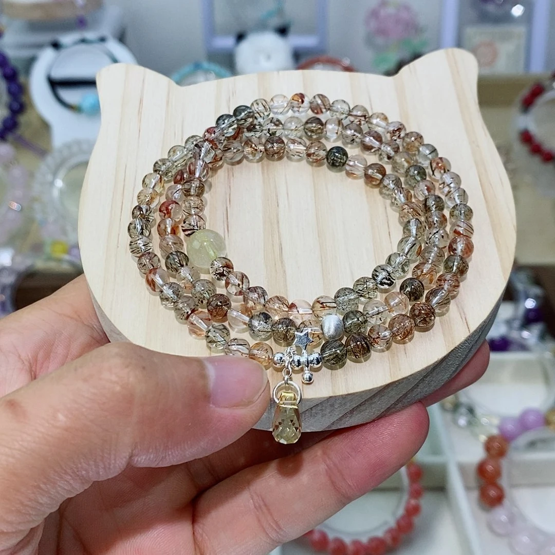 银S925镶嵌手链水晶黑金超七三圈手串