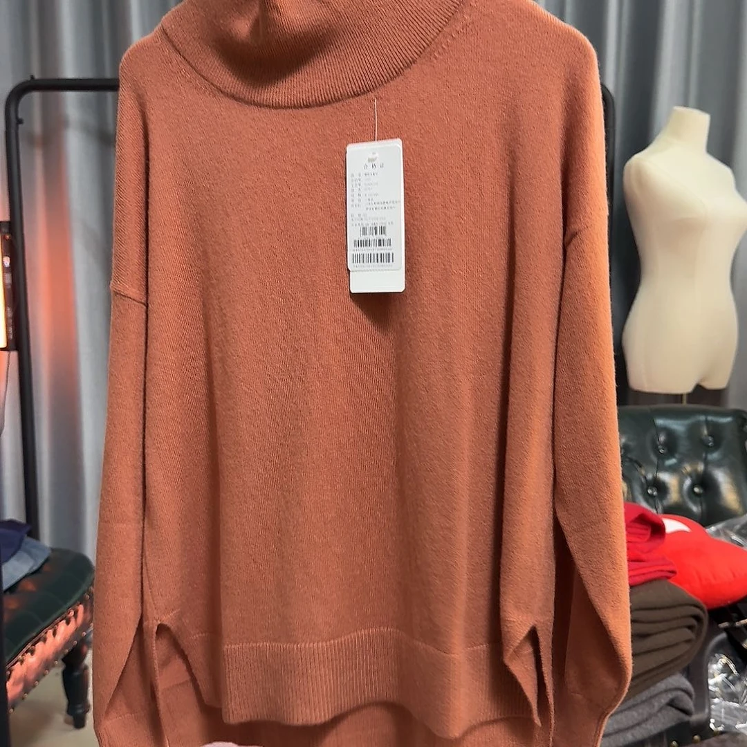 纯羊绒加厚领女套衫橘色M102