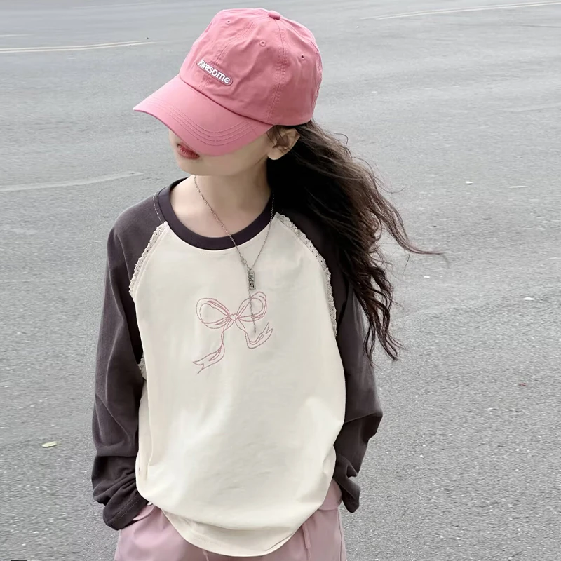 女童长袖卫衣秋冬装新款女孩童装拼色打底衫T恤韩版洋气中长款潮t