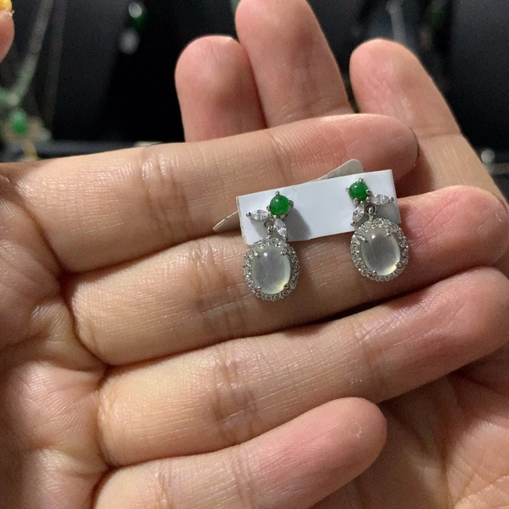 银S925镶嵌翡翠耳饰