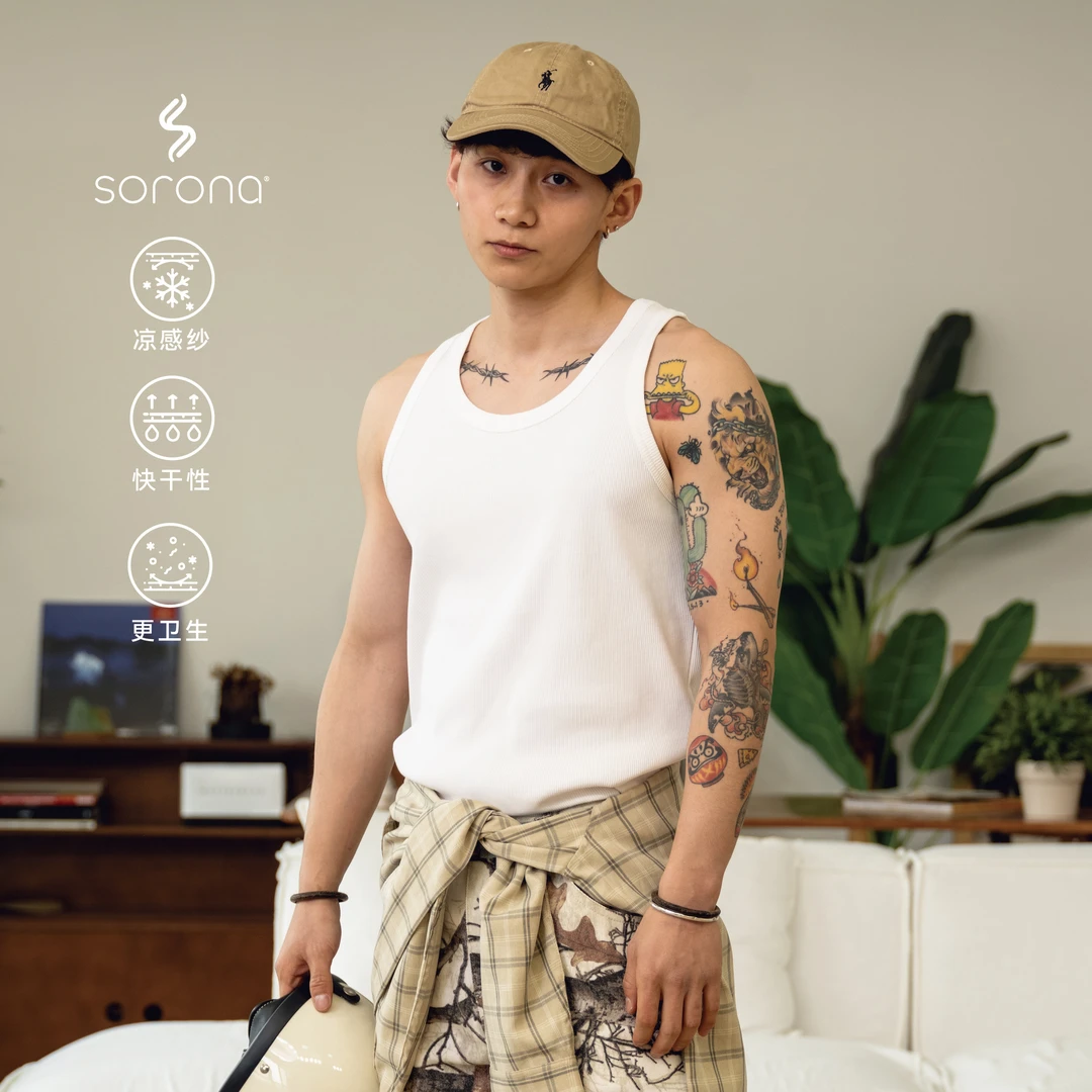 PrintsCrew310克基础紧身弹力打底衫t恤无袖螺纹背心健身男款内搭