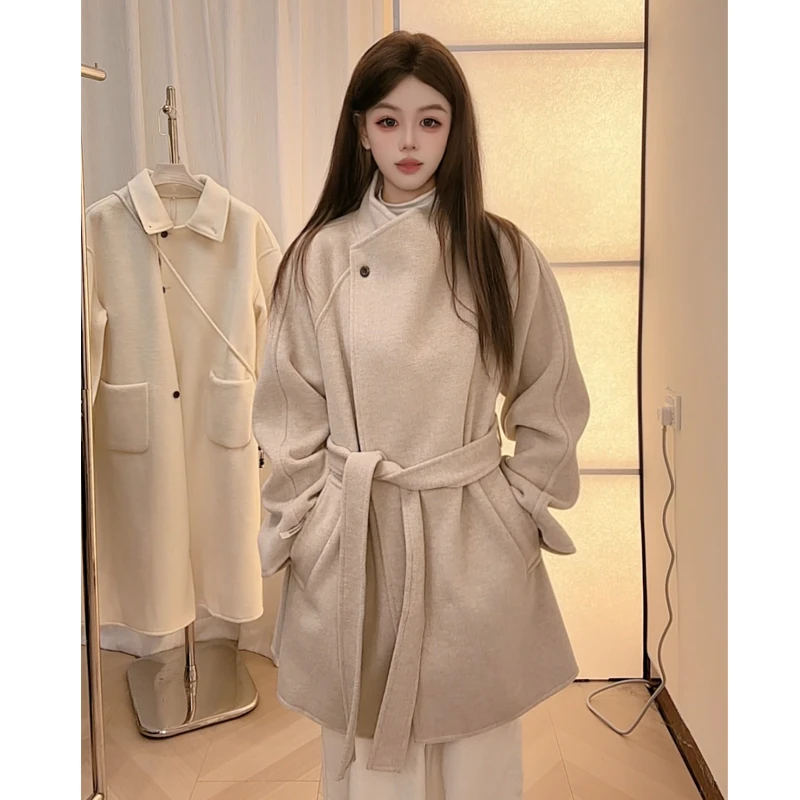 【25101】25款韩版中款毛呢外套女