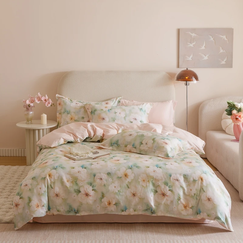 【晴美】红金裸盖棉四件套-春意浓