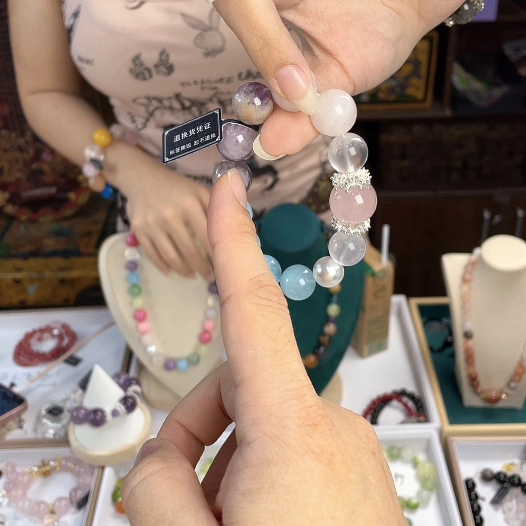 水晶手链银S925镀金镶嵌