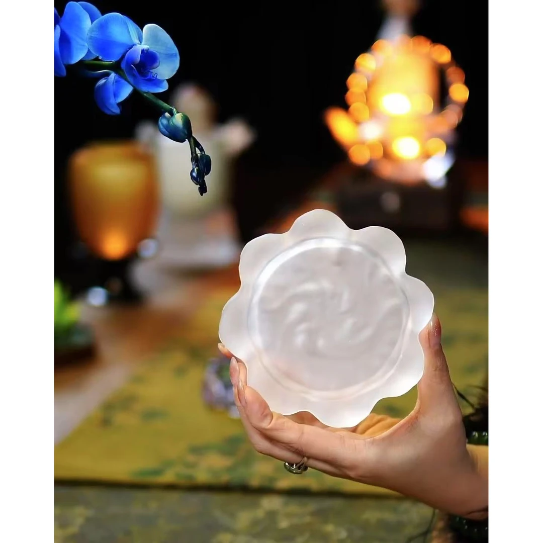 紫罗兰--莲花玻璃壶承茶托盘