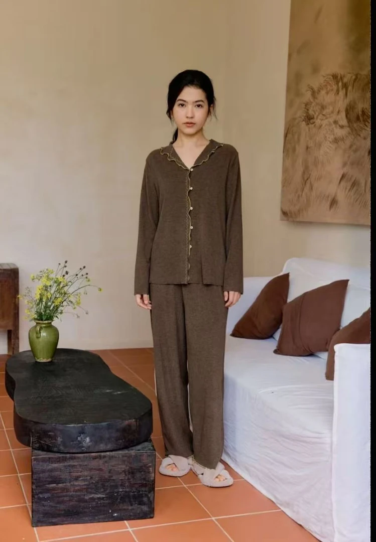 朵朵可可25秋冬新款对开长袖长裤女士家居套装252cz006