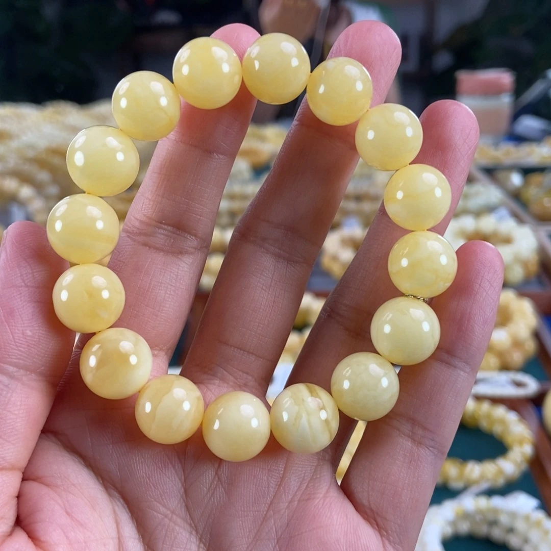 琥珀未镶嵌珠宝奇石12白花蜡圆珠18.2