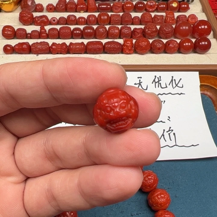 南红玛瑙貔貅圆珠卡15单珠未镶嵌