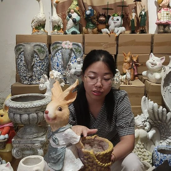 合成树脂树脂拖筐兔花盆一个