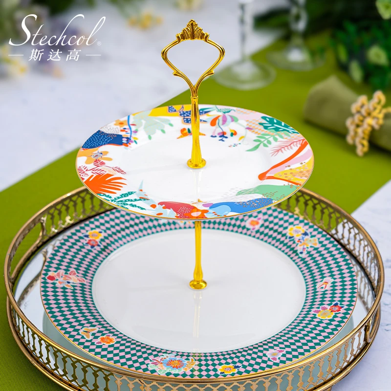 斯达高Stechcol  森巴双层甜品台家用骨瓷水果盘点心蛋糕零食架
