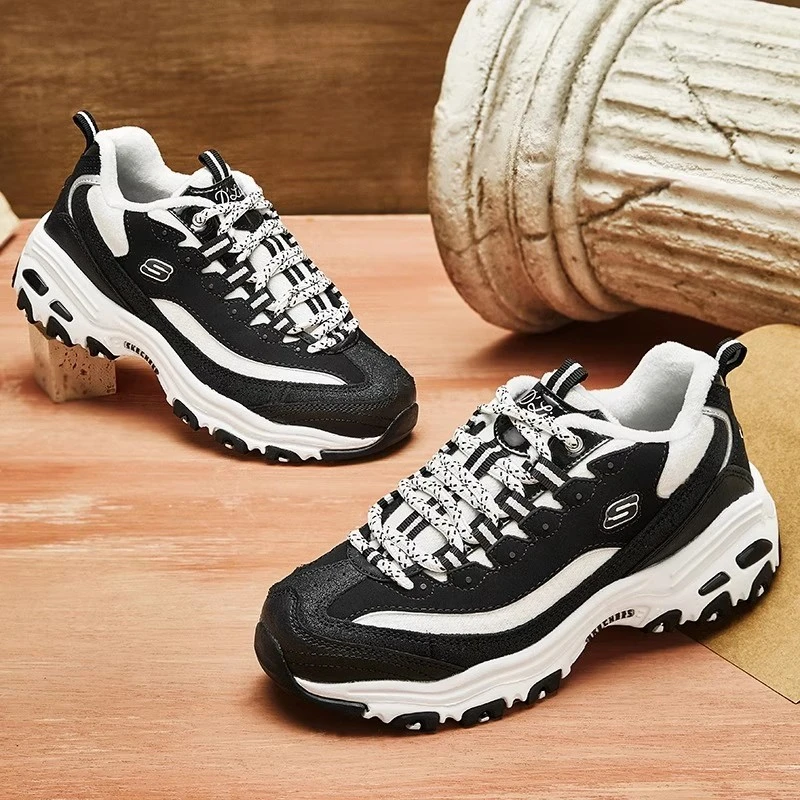斯凯奇Skechers 女低帮鞋熊猫老爹鞋加绒厚底增高休闲鞋 66666078