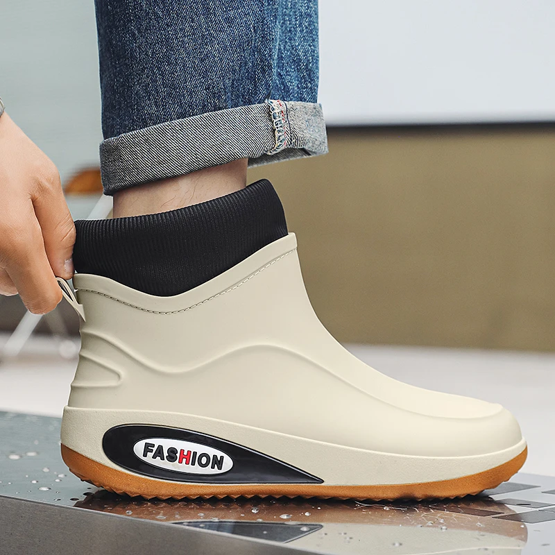 汐鲤男女短筒雨鞋低帮防水鞋一体绒加厚保暖冬季雨靴防滑防水胶鞋